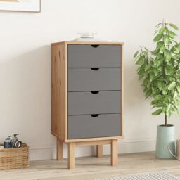 Berkfield Home Drawer Cabinet OTTA Brown&Grey 45x39x90cm Solid Wood Pine in Grey - Size: 45 x 39 x 90 cm - thumbnail 1
