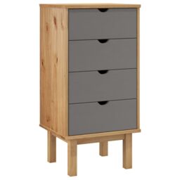 Berkfield Home Drawer Cabinet OTTA Brown&Grey 45x39x90cm Solid Wood Pine in Grey - Size: 45 x 39 x 90 cm - thumbnail 2
