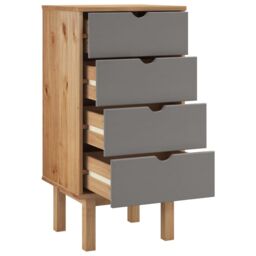 Berkfield Home Drawer Cabinet OTTA Brown&Grey 45x39x90cm Solid Wood Pine in Grey - Size: 45 x 39 x 90 cm - thumbnail 4