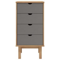 Berkfield Home Drawer Cabinet OTTA Brown&Grey 45x39x90cm Solid Wood Pine in Grey - Size: 45 x 39 x 90 cm - thumbnail 3
