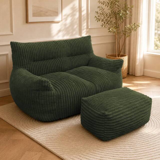 STILVORA 2-Seater Sofa with Corduroy Upholstery, Green - image 1