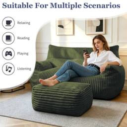 STILVORA 2-Seater Sofa with Corduroy Upholstery, Green - thumbnail 8