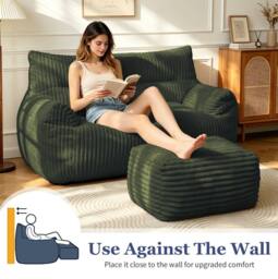 STILVORA 2-Seater Sofa with Corduroy Upholstery, Green - thumbnail 6