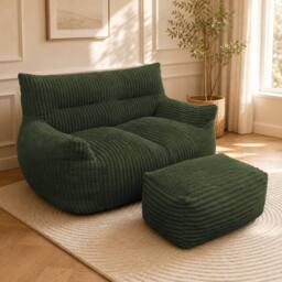 STILVORA 2-Seater Sofa with Corduroy Upholstery, Green - thumbnail 1