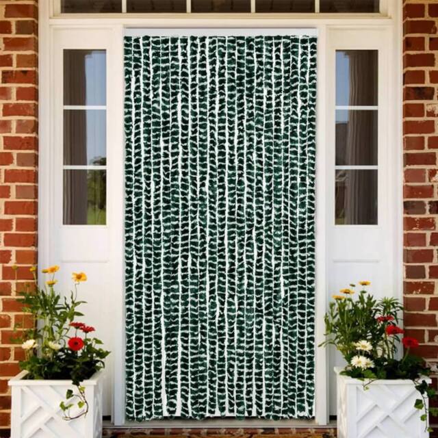 Berkfield Home Fly Curtain Green & White 90x200 cm Chenille - image 1