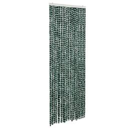 Berkfield Home Fly Curtain Green & White 90x200 cm Chenille - thumbnail 2