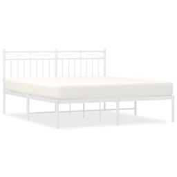Berkfield Home Metal Bed Frame with Headboard White 150x200 cm King Size - thumbnail 2
