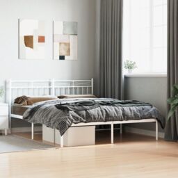 Berkfield Home Metal Bed Frame with Headboard White 150x200 cm King Size - thumbnail 1