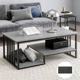 Ventryn 120x60cm 3-Tier Faux Marble Coffee Table Metal Frame Open Storage in Grey - Size: 120x60 cm - thumbnail 1