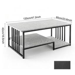 Ventryn 120x60cm 3-Tier Faux Marble Coffee Table Metal Frame Open Storage in Grey - Size: 120x60 cm - thumbnail 2