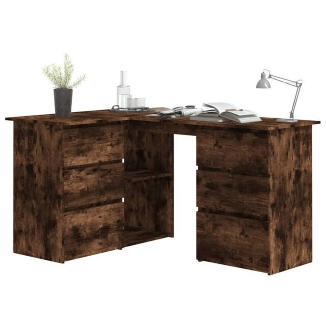 Berkfield Home Elegant Corner Desk Smoked Oak 145x100x76 cm Engineered Wood in Brown - Size: 145 x 100 x 76 cm - image 1
