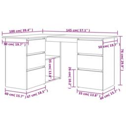 Berkfield Home Elegant Corner Desk Smoked Oak 145x100x76 cm Engineered Wood in Brown - Size: 145 x 100 x 76 cm - thumbnail 9