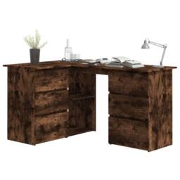 Berkfield Home Elegant Corner Desk Smoked Oak 145x100x76 cm Engineered Wood in Brown - Size: 145 x 100 x 76 cm