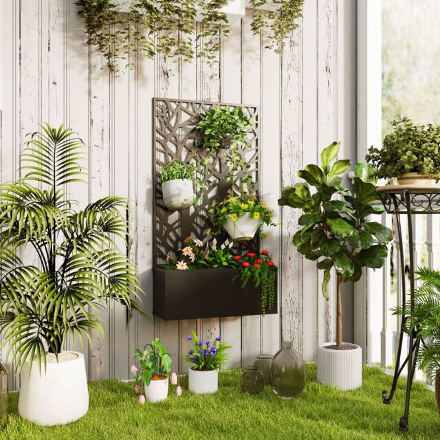 OUTSUNNY Metal Raised Garden Bed with Trellis, Outdoor Elevated Planter Box in Black - image 1