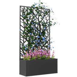 OUTSUNNY Metal Raised Garden Bed with Trellis, Outdoor Elevated Planter Box in Black - thumbnail 2