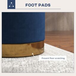 HOMCOM Modern Round Footstool, Fabric Upholstered Foot Rest in Dark Blue - thumbnail 6