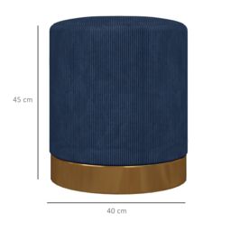 HOMCOM Modern Round Footstool, Fabric Upholstered Foot Rest in Dark Blue - thumbnail 3