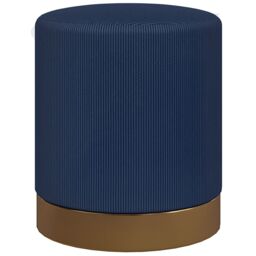 HOMCOM Modern Round Footstool, Fabric Upholstered Foot Rest in Dark Blue - thumbnail 2