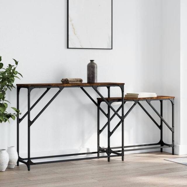 Berkfield Home Nesting Console Tables 2 pcs Smoked Oak Engineered Wood in Brown - image 1