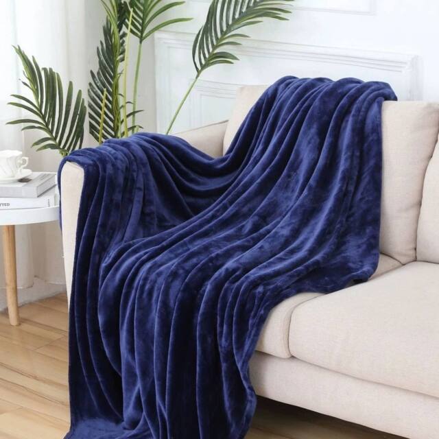 Havendro Navy Blue 150 x 200 cm Soft Fleece Blanket Faux Fur Reversible - Size: 150 cm × 200 cm - image 1