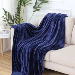 Havendro Navy Blue 150 x 200 cm Soft Fleece Blanket Faux Fur Reversible - Size: 150 cm × 200 cm - thumbnail 3