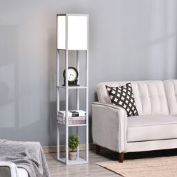 HOMCOM Floor Lamp Reading Lamp with 3-Tier Storage Shelf for Home Office in Grey - thumbnail 1