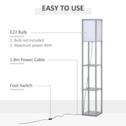 HOMCOM Floor Lamp Reading Lamp with 3-Tier Storage Shelf for Home Office in Grey - thumbnail 6
