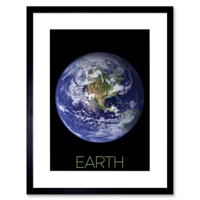 "Artery8 Wall Art Print NASA Our Solar System Earth Planet Blue Marble Space Artwork Framed 9X7 Inch in Black - Size: W7"" x H9""" - image 1