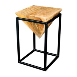 Jaipur Furniture Ltd Ravi Iron Base Solild Wood Large Diamond Stool - L35 x W35 x H59 cm - Mango Light Finish in Brown - thumbnail 2