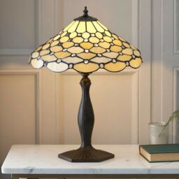 Loops Tiffany Glass Table Lamp Light Dark Bronze & Rich Cream Geometric Shade i00226 in Clear - thumbnail 5
