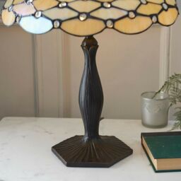 Loops Tiffany Glass Table Lamp Light Dark Bronze & Rich Cream Geometric Shade i00226 in Clear - thumbnail 4
