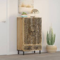 Berkfield Home Highboard 60x33x100 cm Solid Wood Mango in Brown - Size: 60 x 33 x 100 cm - thumbnail 3