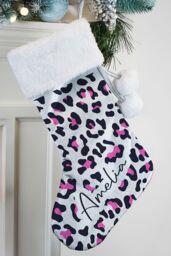 Personalised Memento Company Women's Personalised Leopard Print Christmas Stocking in Grey - thumbnail 4