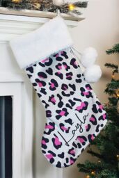 Personalised Memento Company Women's Personalised Leopard Print Christmas Stocking in Grey - thumbnail 3