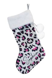Personalised Memento Company Women's Personalised Leopard Print Christmas Stocking in Grey