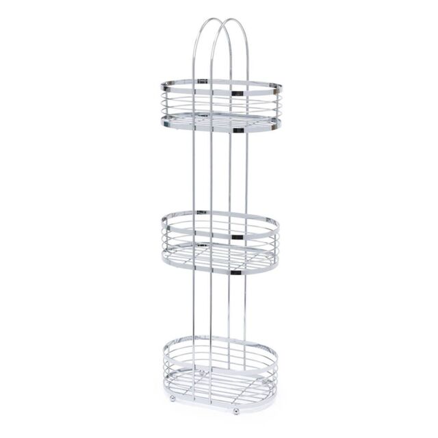 LIVIVO 3 Tier Floor Standing Bathroom Caddy Chrome Shower Organiser Storage Rack Freestanding No Assembly in Metallic Silver - image 1
