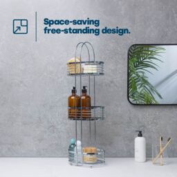LIVIVO 3 Tier Floor Standing Bathroom Caddy Chrome Shower Organiser Storage Rack Freestanding No Assembly in Metallic Silver - thumbnail 6