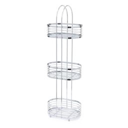 LIVIVO 3 Tier Floor Standing Bathroom Caddy Chrome Shower Organiser Storage Rack Freestanding No Assembly in Metallic Silver