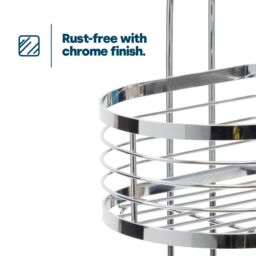 LIVIVO 3 Tier Floor Standing Bathroom Caddy Chrome Shower Organiser Storage Rack Freestanding No Assembly in Metallic Silver - thumbnail 5