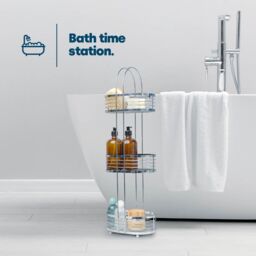 LIVIVO 3 Tier Floor Standing Bathroom Caddy Chrome Shower Organiser Storage Rack Freestanding No Assembly in Metallic Silver - thumbnail 2