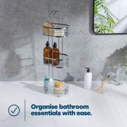 LIVIVO 3 Tier Floor Standing Bathroom Caddy Chrome Shower Organiser Storage Rack Freestanding No Assembly in Metallic Silver - thumbnail 3