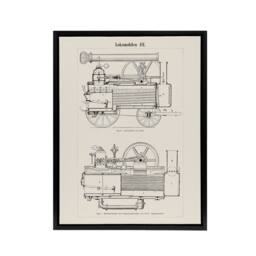 "Artery8 Locomotive Train Engine Compartments Black Framed Canvas Wall Art in White - Size: W12"" x H16""" - thumbnail 1