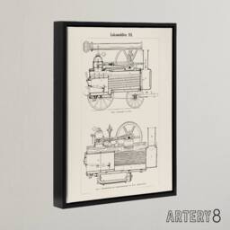 "Artery8 Locomotive Train Engine Compartments Black Framed Canvas Wall Art in White - Size: W12"" x H16""" - thumbnail 2