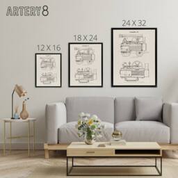 "Artery8 Locomotive Train Engine Compartments Black Framed Canvas Wall Art in White - Size: W12"" x H16""" - thumbnail 4