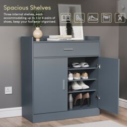 Home Discount Vida Designs Dalby 2 Door 1 Drawer Shoe Cabinet Storage in Grey - thumbnail 4