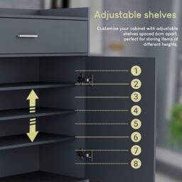 Home Discount Vida Designs Dalby 2 Door 1 Drawer Shoe Cabinet Storage in Grey - thumbnail 5