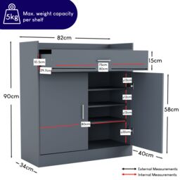 Home Discount Vida Designs Dalby 2 Door 1 Drawer Shoe Cabinet Storage in Grey - thumbnail 2