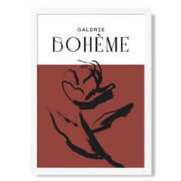 ARTZE Red Rose Boho Sketch Floral Framed Print SIZE: A2 with White Frame - Size: A4
