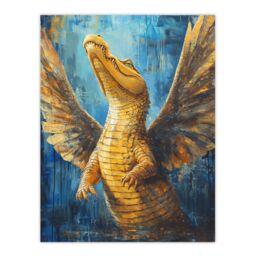 "Artery8 Yellow Crocodile With Angel Wings Oil Painting Wall Art Print - Size: W24"" x H32""" - thumbnail 1
