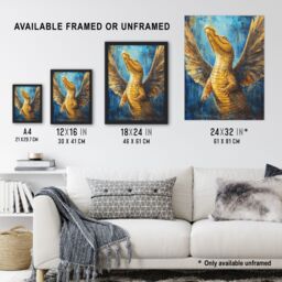 "Artery8 Yellow Crocodile With Angel Wings Oil Painting Wall Art Print - Size: W24"" x H32""" - thumbnail 3